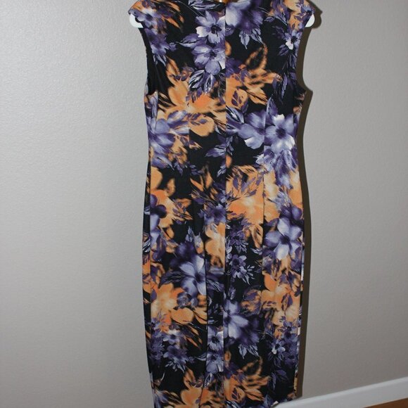 Maggy London Sleeveless Dress Floral Blue Orange Black Size 10 Stretch Comfy - Picture 2 of 5